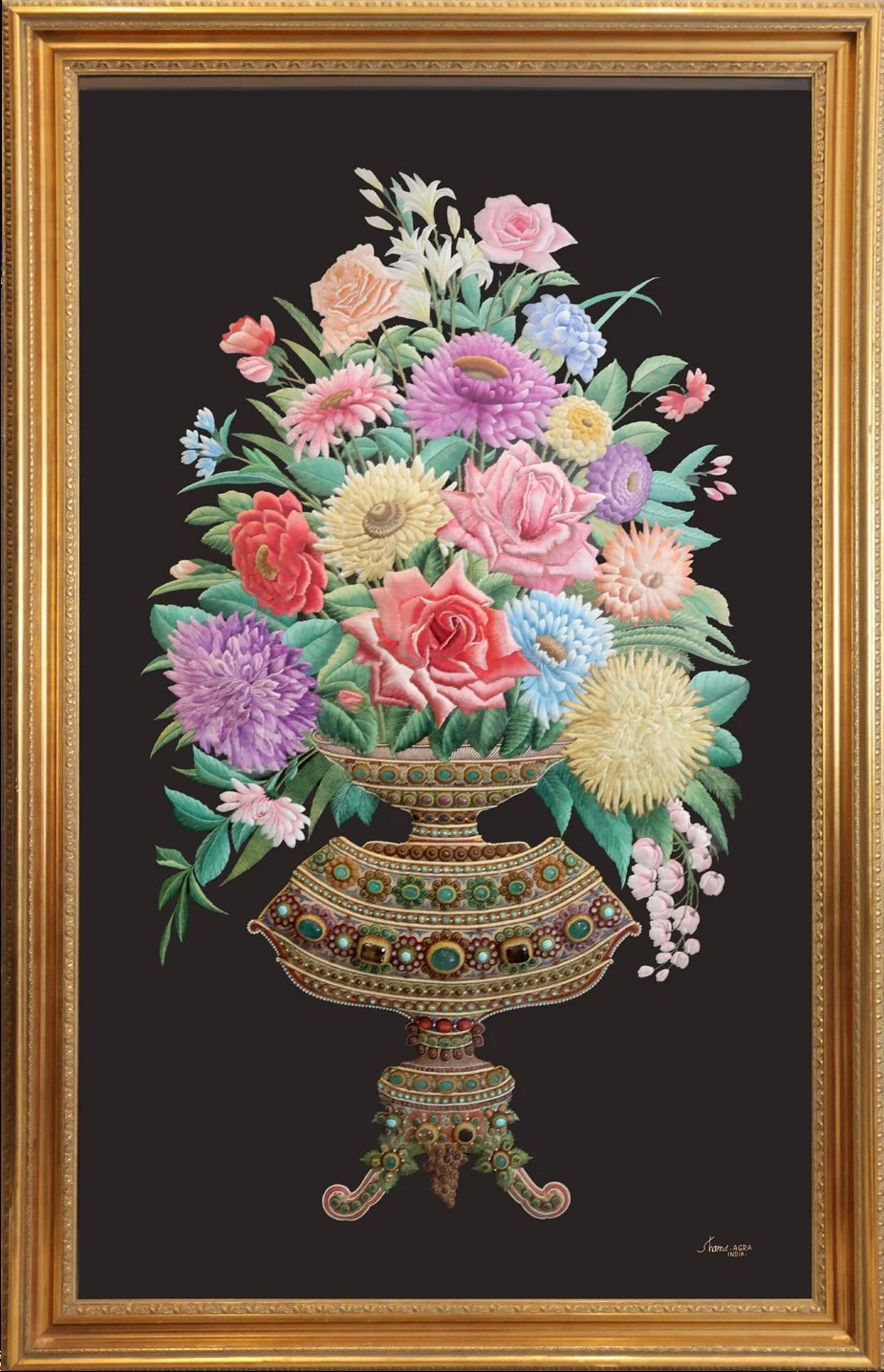The Vase by Sheikh Shams Uddin, the full framed silk embroidery